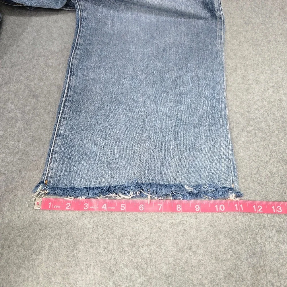 J Crew Wide Leg Crop Jeans 32 (38X26) Blue Light Wash Frayed Raw Hem High Rise